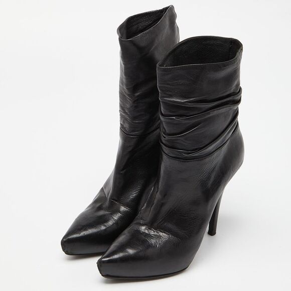 Le Silla Black Leather Rucched Detail Ankle Length Pointed Toe Boots Size 36.5 - Picture 2 of 4